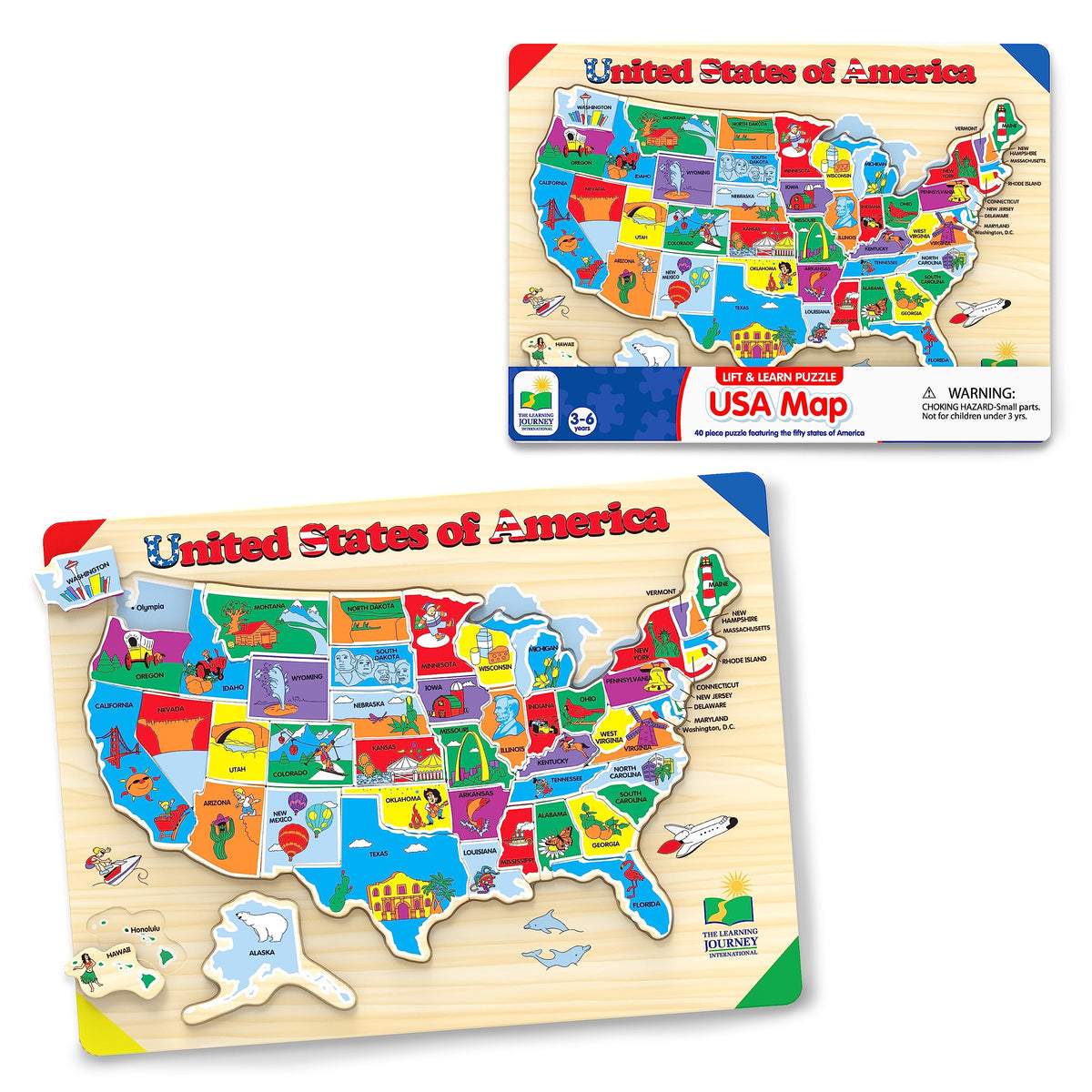 The Learning Journey Lift & Learn Puzzle  USA Map Puzzle for Kids  Preschool Toys & Gifts for Boys & Girls Ages 3 and Up  United States Puzzle for 