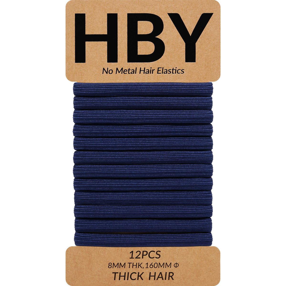 HBY Womens Hair Ties for Thick or Curly Hair. No Slip Seamless Ponytail Holders Sports Thick Hair Ties, Navy, 8MM, 12 Pcs