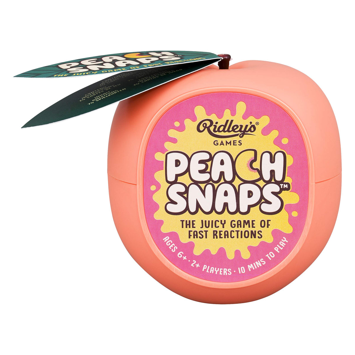 Ridleys Peach Snaps! Fun Card Game for Families, ActionPacked, FastPaced Game for 2+ Players, Includes Game Cards and Unique PeachShaped Storage C