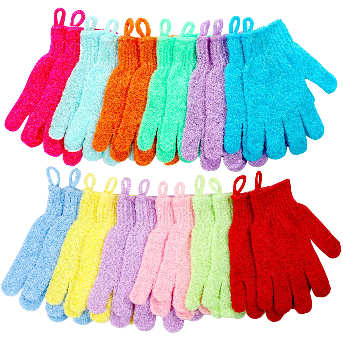 Shower Gloves,24 Pcs Exfoliating Bath Gloves,Body Scrub Gloves with Hanging Loop for Beauty Spa Massage Skin Shower Body Scrubber12 Colors